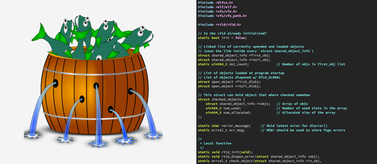 Barrelfish OS logo and some source code